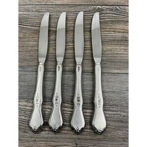 Oneida Dinner Knives Stainless Steel Morning Blossom Pattern Set Of 4 Vintage 9"